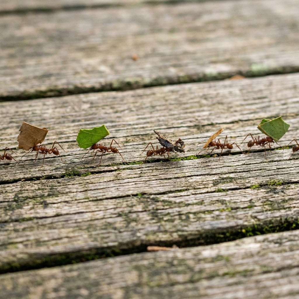 Ants marching in a line