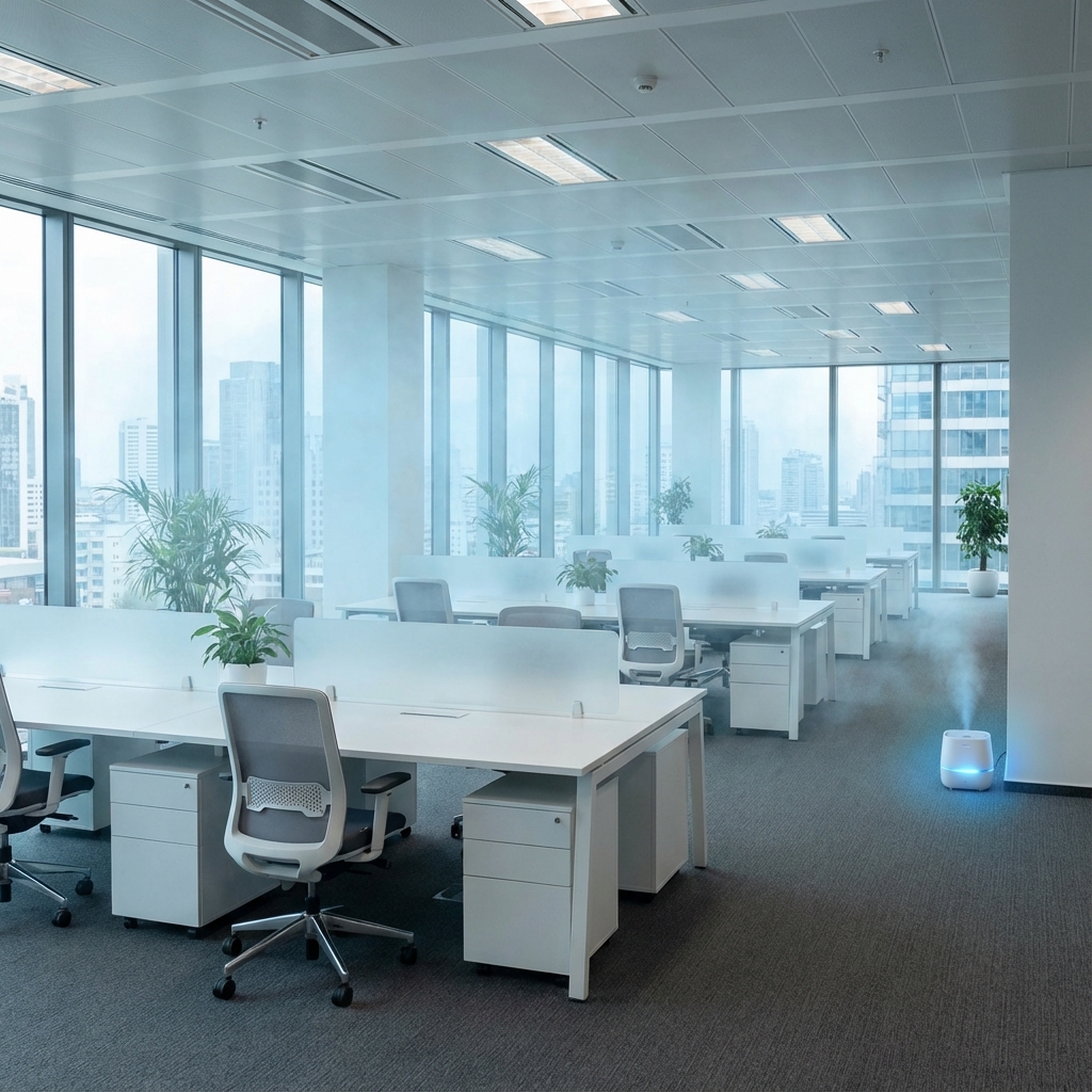 Clean office space with sanitizing mist